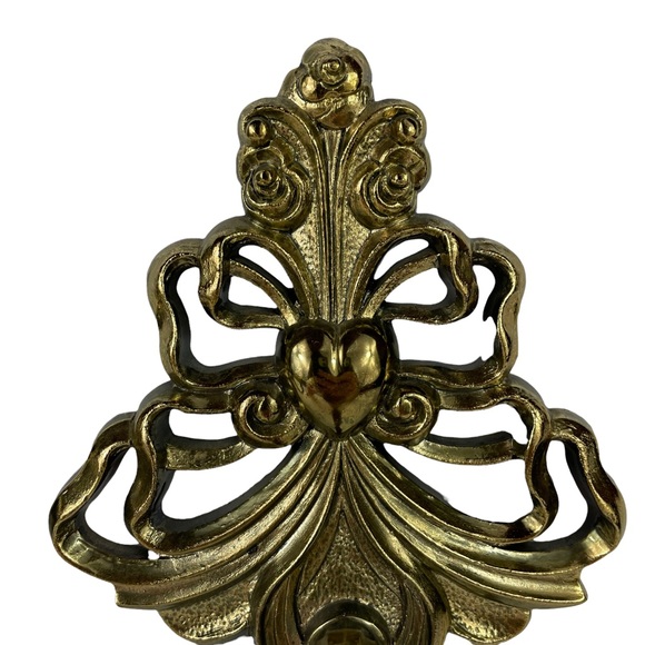 MCM Gold Filagree Wall-Mount Candle Holders Heart Decor Very Clean 8” Tall Homco - Picture 8 of 15